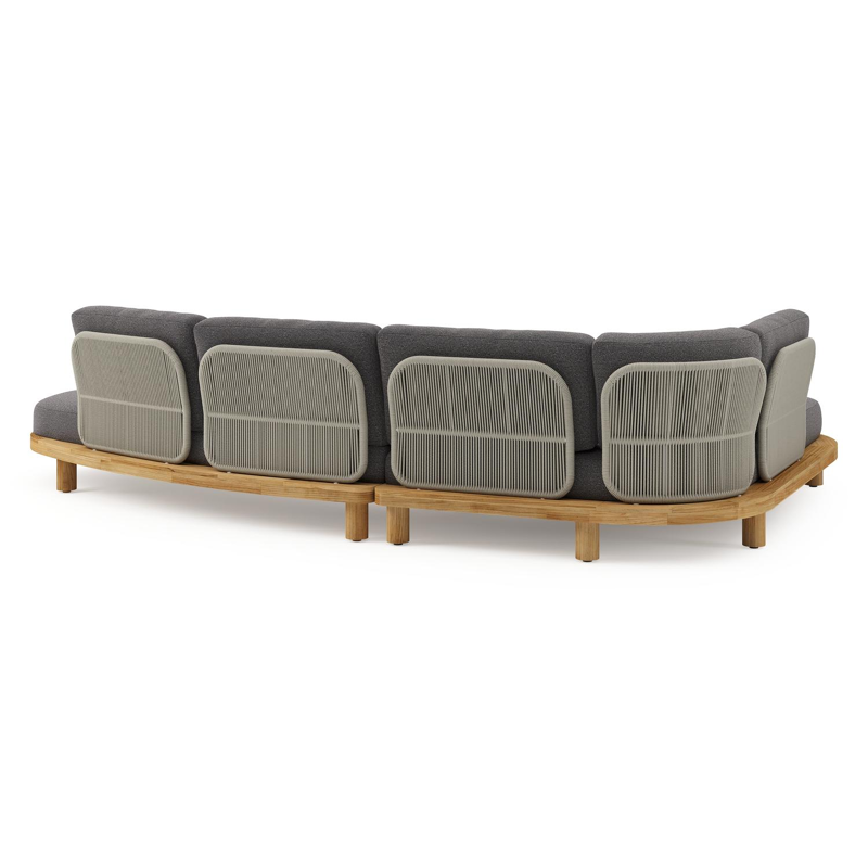 Donato loungehoek in teak en beige verticaal geweven ronde rope met all weather solica Firenze Tunder kussen