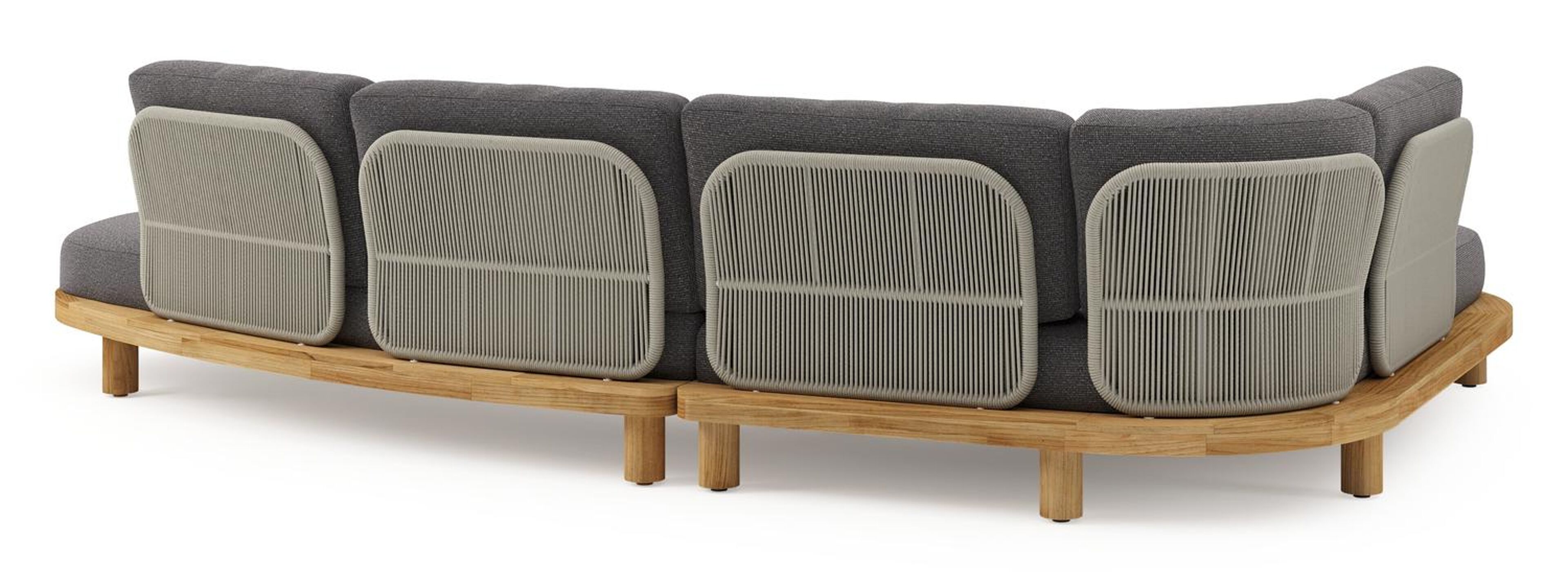 Donato loungehoek in teak en beige verticaal geweven ronde rope met all weather solica Firenze Tunder kussen