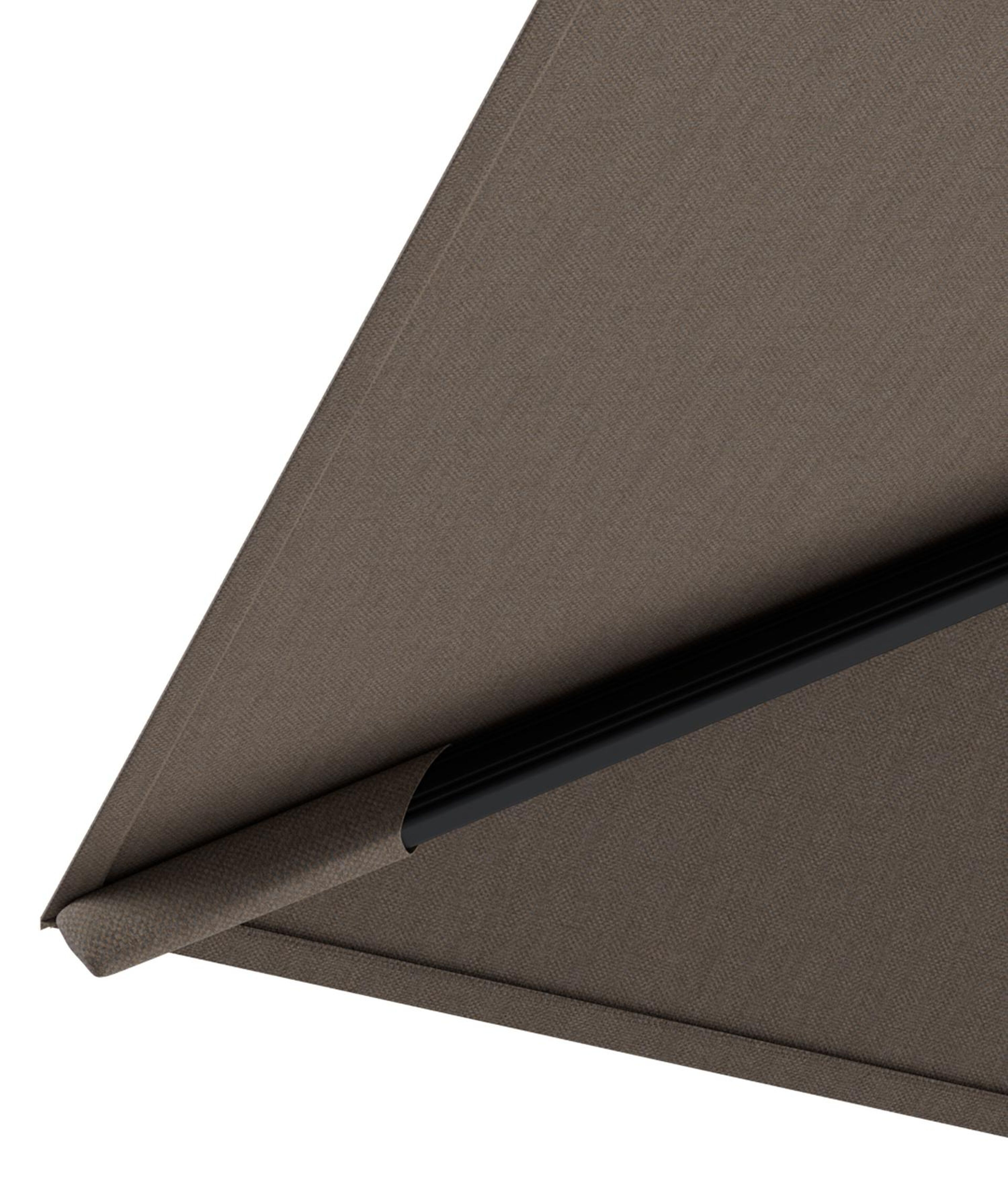 Parasol pendant Rufina tilt en aluminium noir et toile All Weather Sunbrella® Luxe Natte Heather Grey - Lg.1 400 x Lg.2 300 cm avec pied de parasol Minore 150 kg avec roulettes