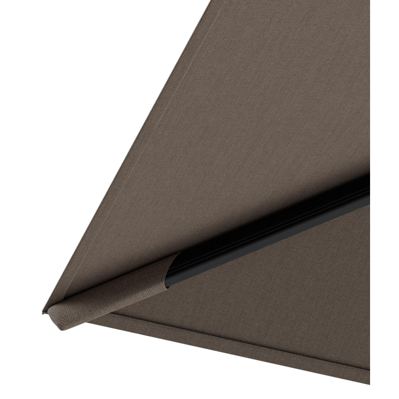 Rufina zweefparasol met tiltfunctie in zwart aluminium en Natte Heather Grey All Weather Sunbrella® Luxe parasoldoek - L1 400 x L2 300 cm met parasolvoet Minore 150 kg met wielen