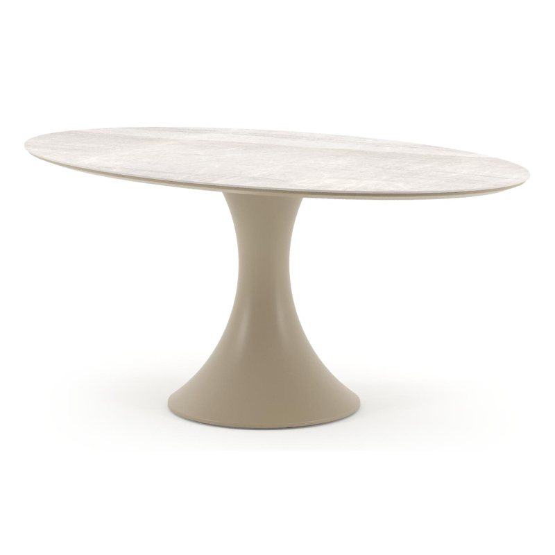 Table de jardin Fano ovale en aluminium beige et céramique pleine Taj Mahal - Lg. 180 x Lrg. 110 x Haut. 75 cm