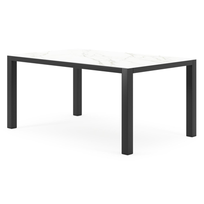 Como tuintafel rechthoekig in zwart aluminium en volkeramiek Calacatta - L 160 x B 100 x H 75 cm