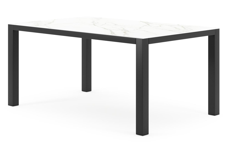 Como tuintafel rechthoekig in zwart aluminium en volkeramiek Calacatta - L 160 x B 100 x H 75 cm