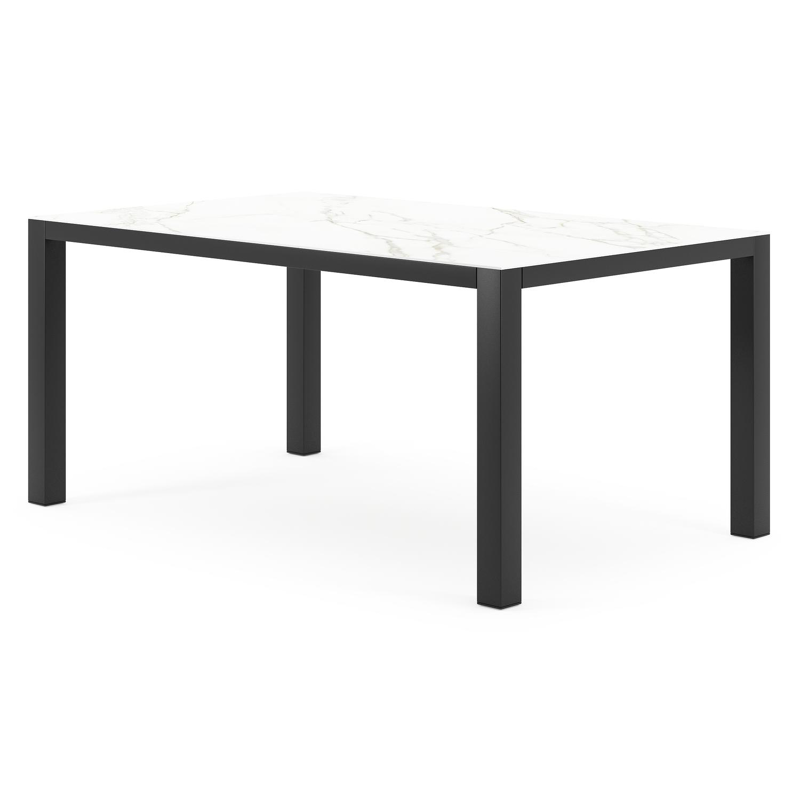 Table de jardin Como rectangulaire en aluminium noir et céramique pleine Calacatta - Lg. 160 x Lrg. 100 x Haut. 75 cm