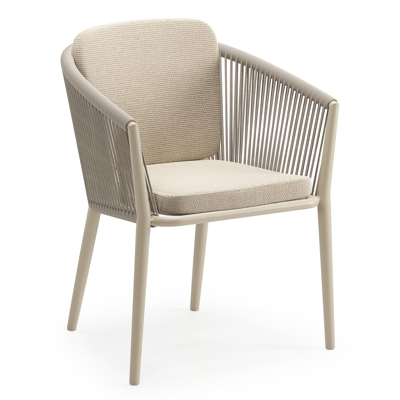 Orso stapelbare tuinstoel in beige aluminium en beige vierkant geweven ronde rope met kussen in All Weather Cosytica Althea Chalk