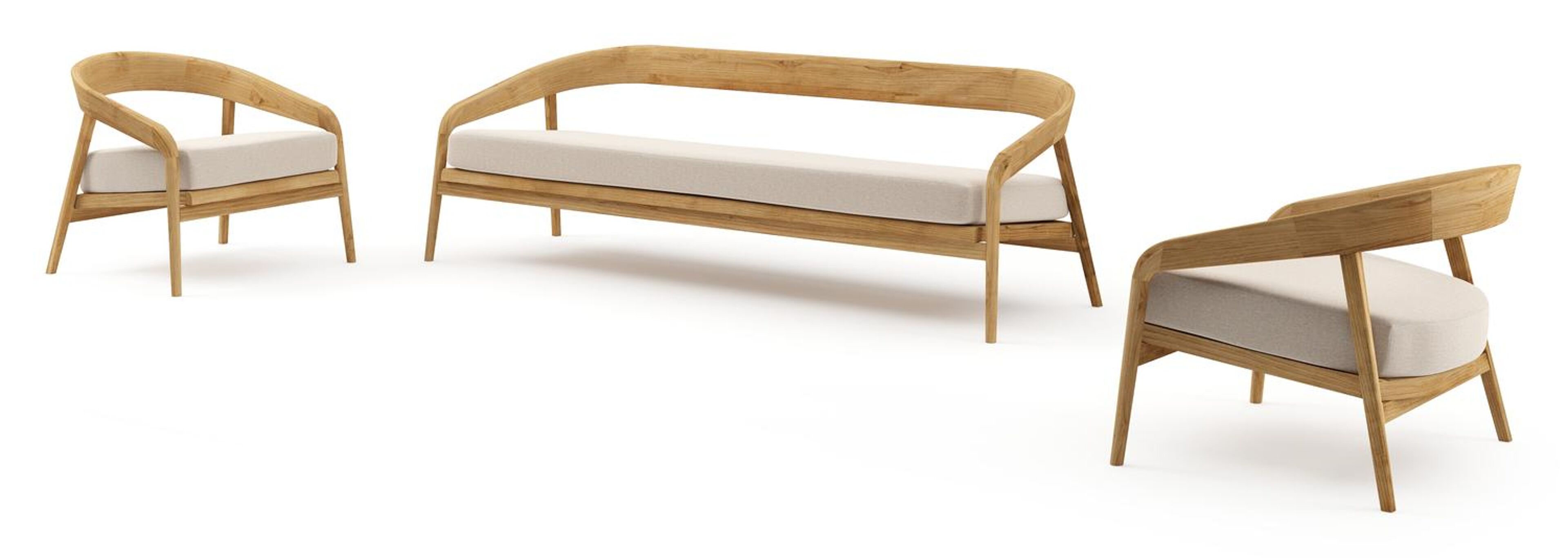 Lacrima loungeset in teak met heritage ash all weather Sunbrella® luxe kussen