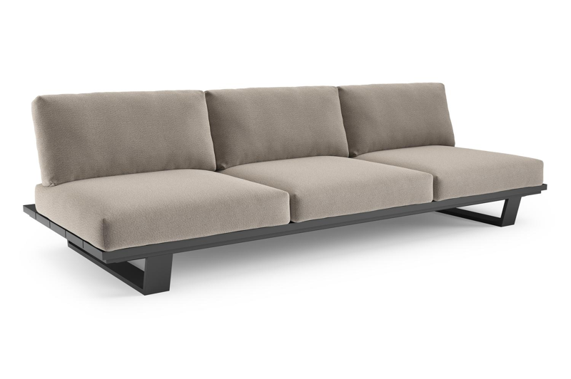 Pagino loungebank in zwart aluminium met savane coconut all weather sunbrella® luxe kussen