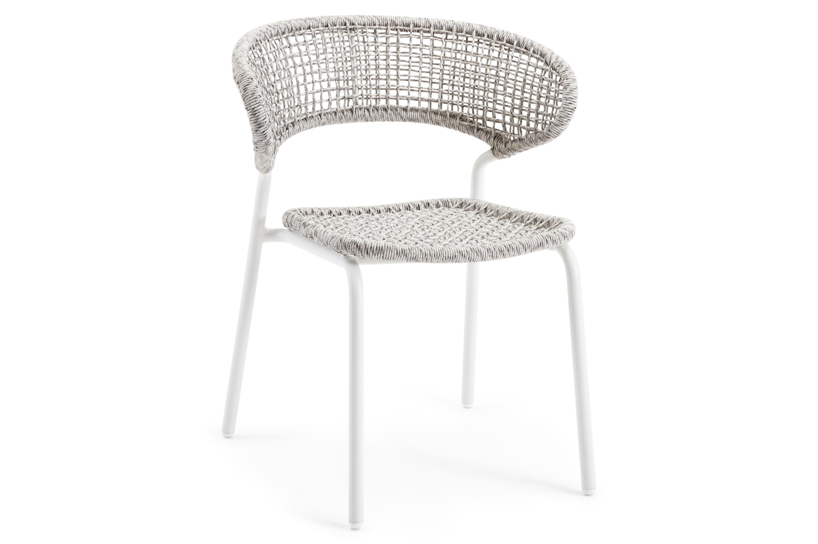 Chaise de jardin empilable Donato XL in aluminium blanc et résine tressée gris