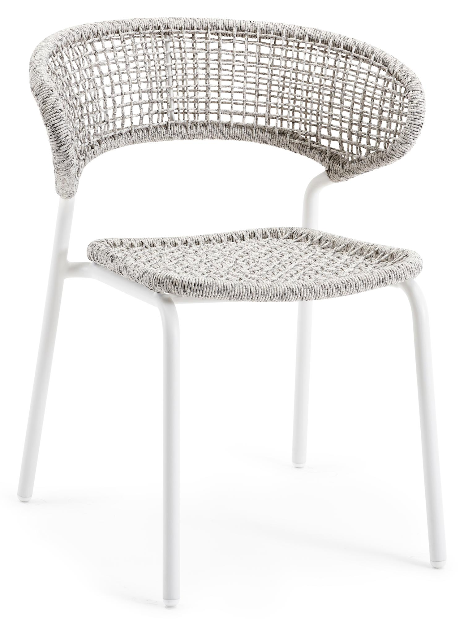 Donato XL stapelbare tuinstoel in wit aluminium en grijs wicker