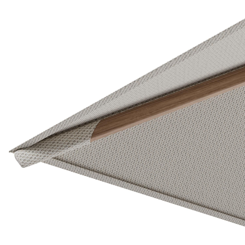 Rufina zweefparasol tiltfunctie in houtlook aluminium en parasoldoek in All Weather Sunbrella® Luxe Lopi Marble  - L1 300 x L2 300 cm (zonder voet)