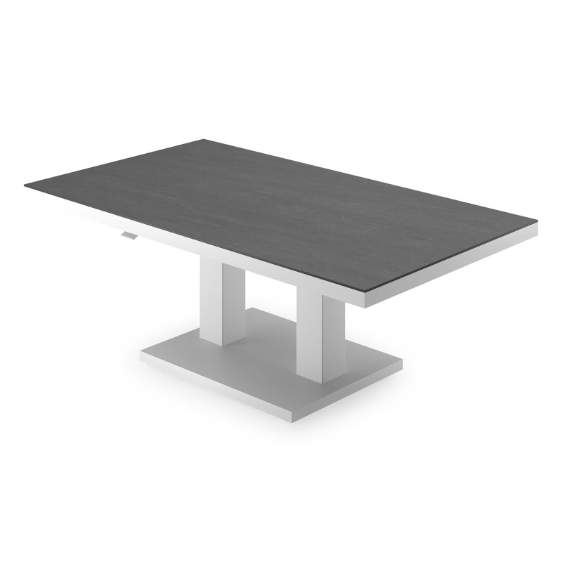 Cirello pop-up loungetafel rechthoekig in wit aluminium en volkeramiek Basalt Black - L 140 x B 80 x H 71 cm