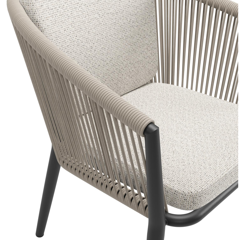 Orso tuinstoel in zwart aluminium en beige verticaal geweven ronde rope met zitkussen in All Weather Solica Firenze Natural