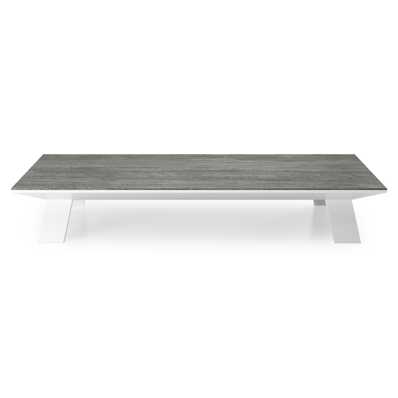 Table de basse Cesano rectangulaire en aluminium blanc et céramique pleine Aspen Grey - Lg. 140 x Lrg. 80 x Haut. 24.2 cm