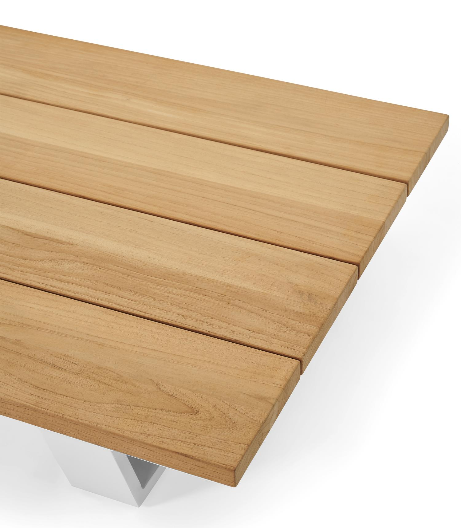 Pagino loungetafel / poef in wit aluminium en naturel teak - L 79,5 x B 79,5 x H 21 cm