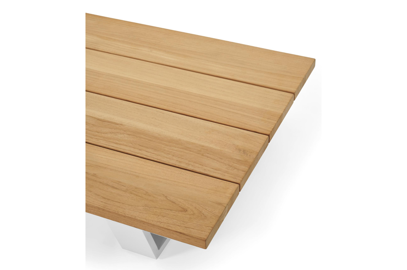 Pagino loungetafel / poef in wit aluminium en naturel teak - L 79,5 x B 79,5 x H 21 cm