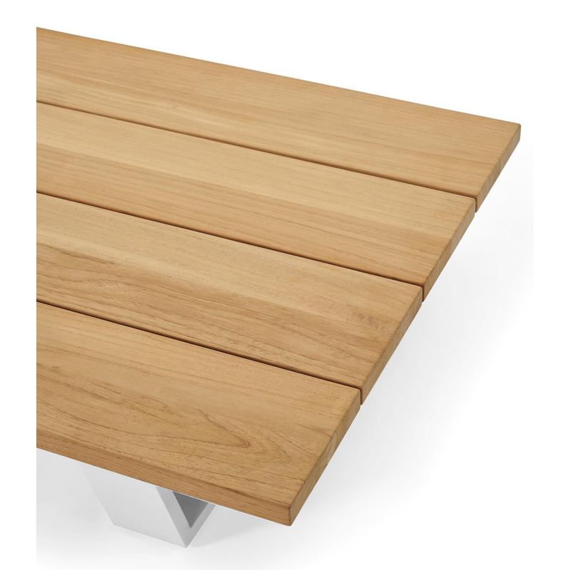 Pagino loungetafel / poef in wit aluminium en naturel teak - L 79,5 x B 79,5 x H 21 cm