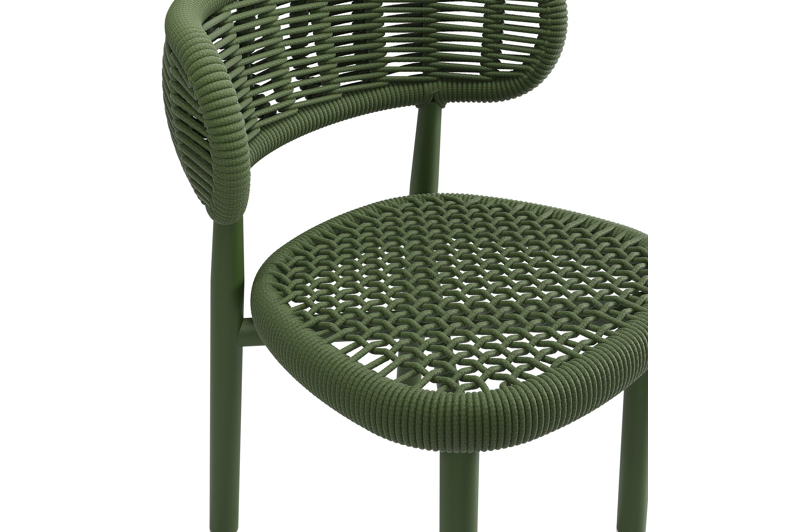 Lomo tuinstoel in groen aluminium en groen vierkant geweven ronde rope 