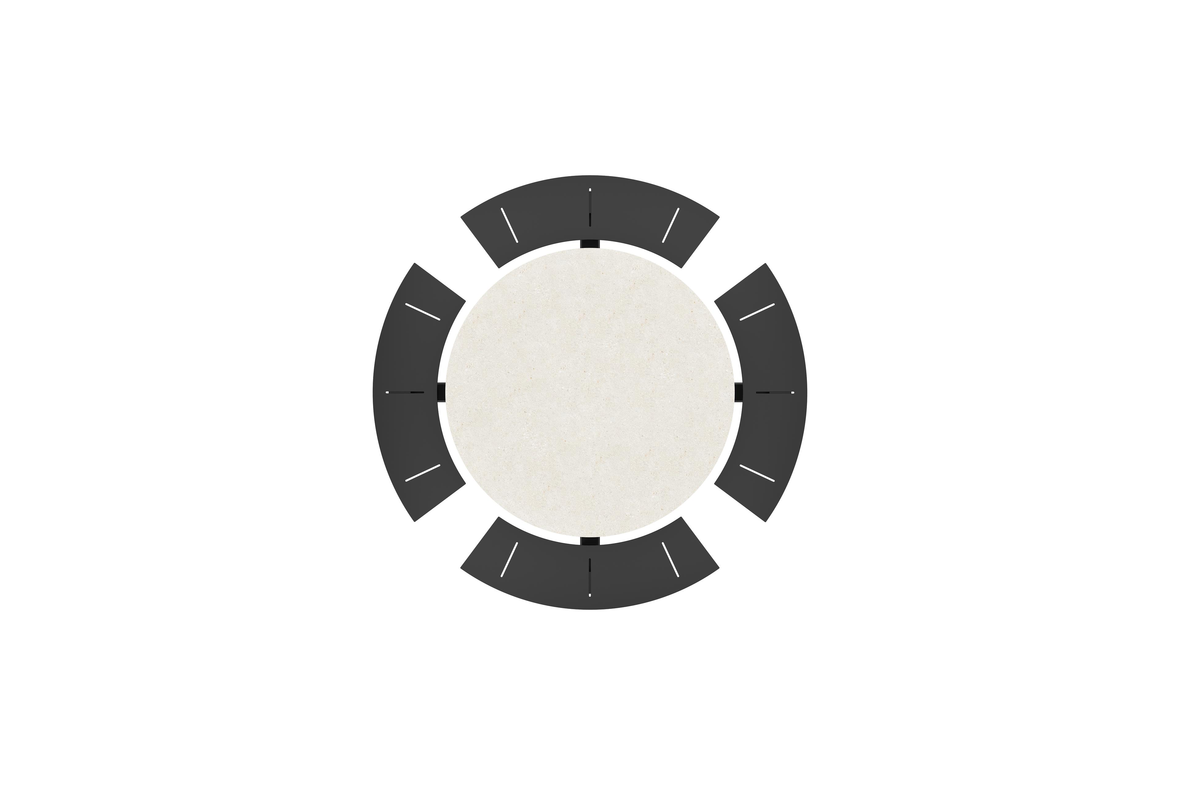 Rondino picknicktafel in zwart aluminium en volkeramiek shilin tafelblad - Ø 236 x H 71,5 cm