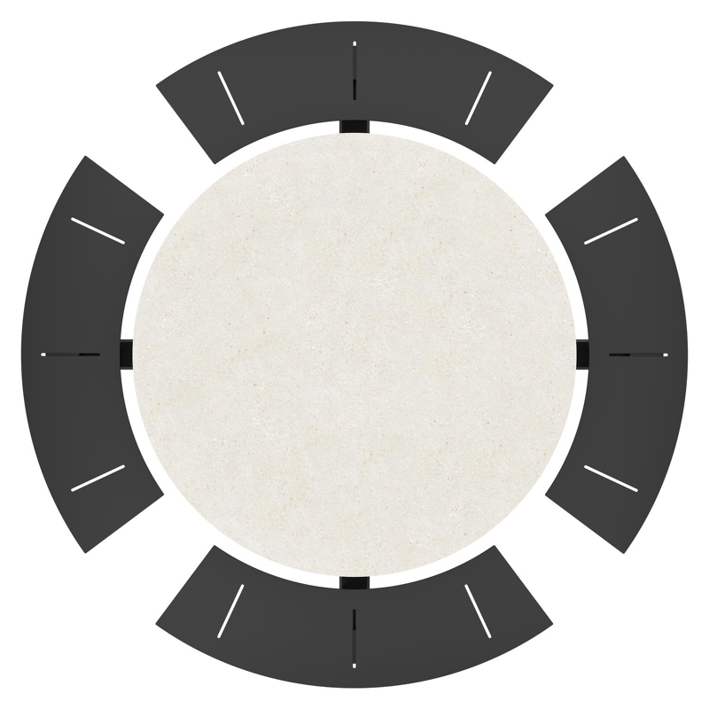 Rondino picknicktafel in zwart aluminium en volkeramiek shilin tafelblad - Ø 236 x H 71,5 cm