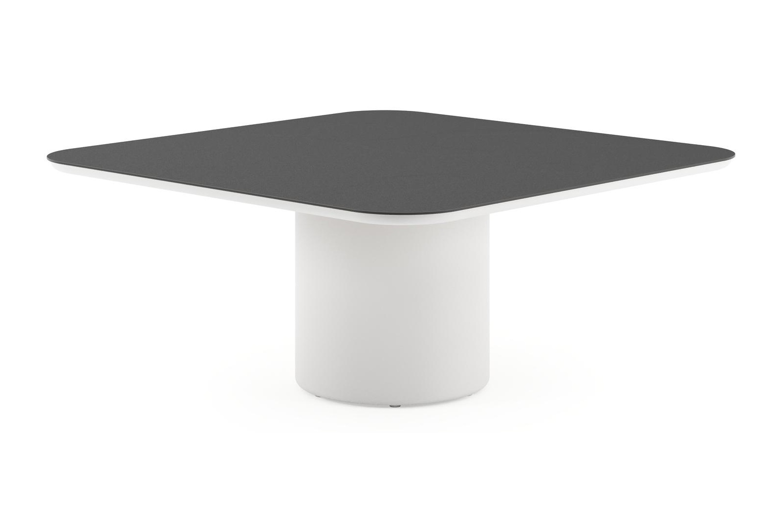 Amico low dining tuintafel afgerond vierkant in wit aluminium en volkeramiek Nero Black - L 148 x B 148 x H 61 cm