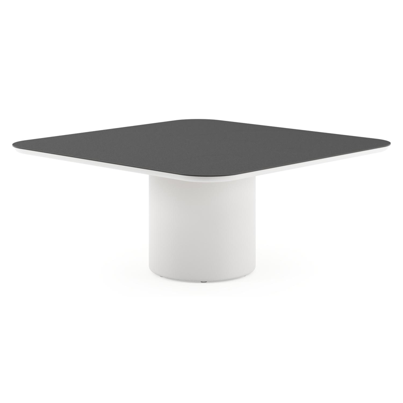 Amico low dining tuintafel afgerond vierkant in wit aluminium en volkeramiek Nero Black - L 148 x B 148 x H 61 cm
