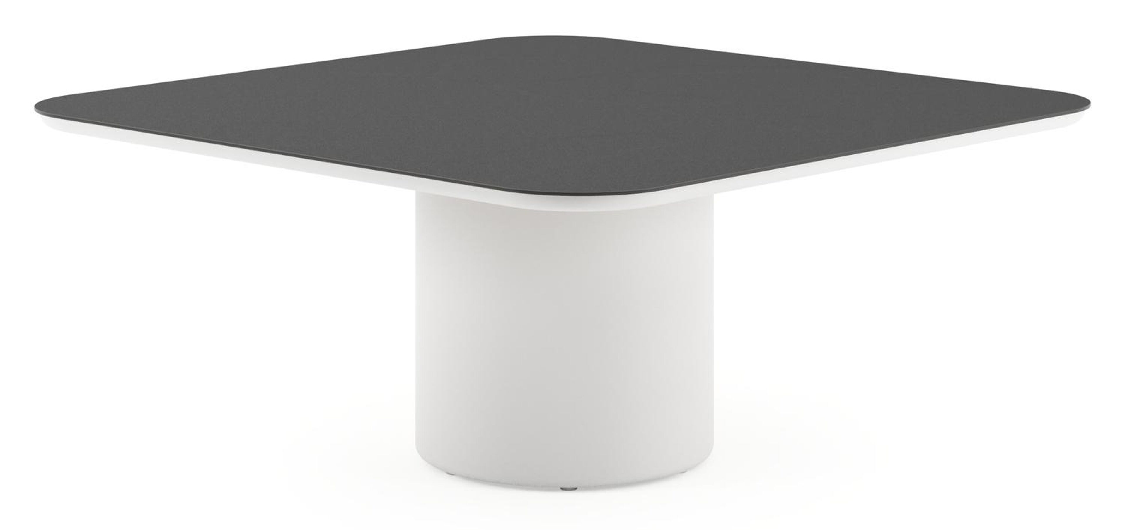 Amico low dining tuintafel afgerond vierkant in wit aluminium en volkeramiek Nero Black - L 148 x B 148 x H 61 cm