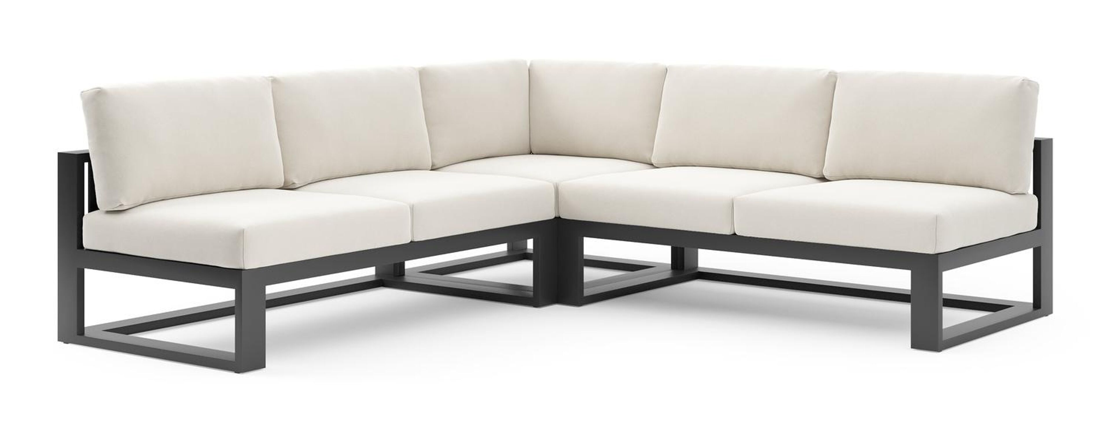 Verato loungehoek in zwart aluminium met savane white all weather sunbrella® luxe kussen