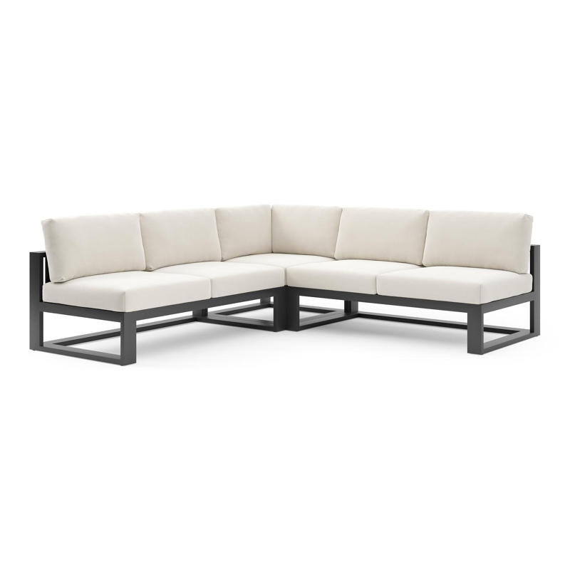 Verato loungehoek in zwart aluminium met savane white all weather sunbrella® luxe kussen