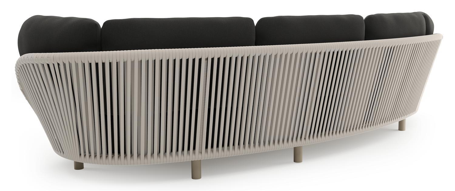 Lupino loungebank in beige aluminium en beige verticaal geweven luxe vlakke brede rope met natte sooty all weather sunbrella® luxe kussen