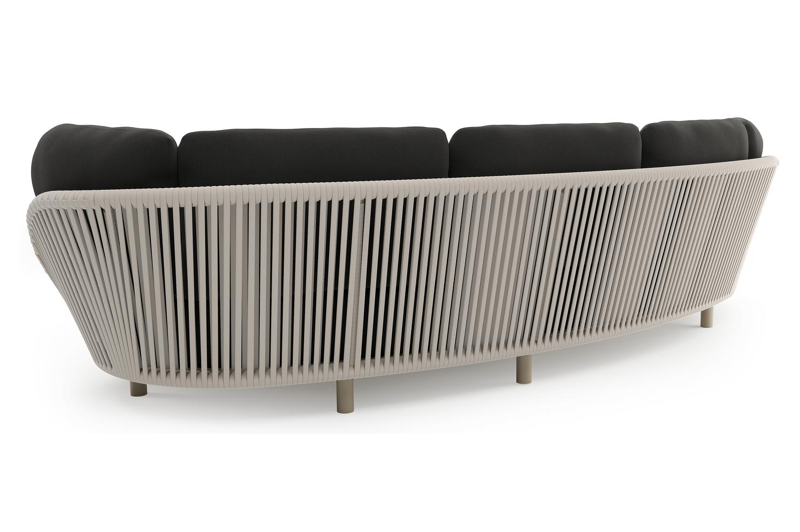 Lupino loungebank in beige aluminium en beige verticaal geweven luxe vlakke brede rope met natte sooty all weather sunbrella® luxe kussen