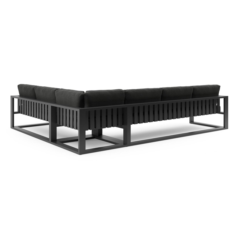 Salon de jardin d'angle Verato en aluminium noir et coussins en all weather sunbrella® luxe chartres sooty