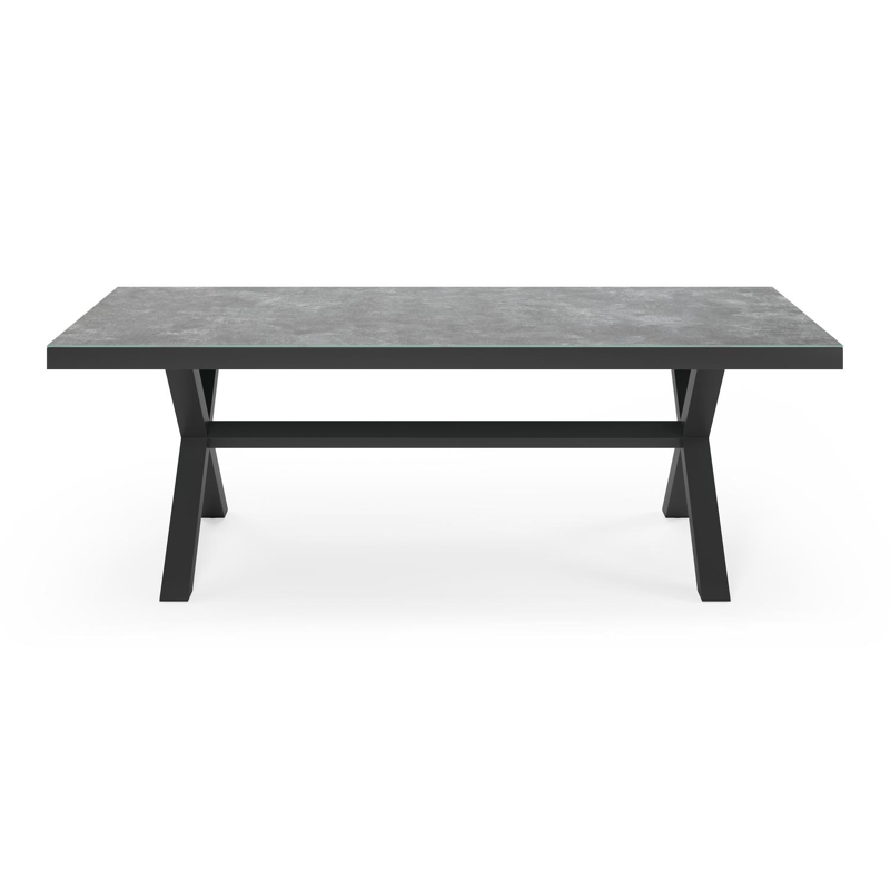 Reza tuintafel rechthoekig in zwart aluminium en keramisch glas grijs - L 220 x B 92 x H 73,5 cm