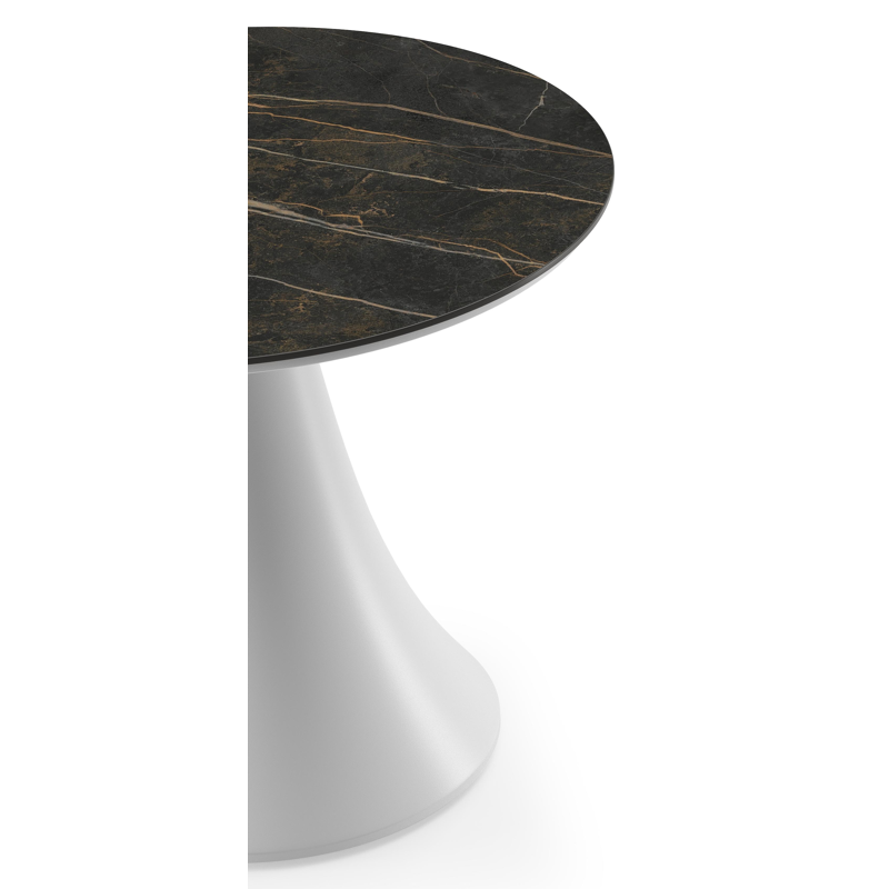 Fano low dining low dining loungetafel rond in wit aluminium en volkeramiek Black Obsession - Dia. 65 x H 55 cm