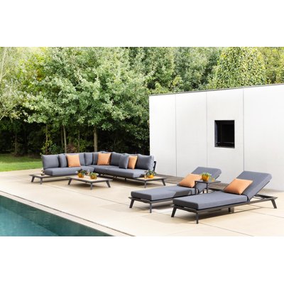Puglia loungetafel in zwart aluminium en teak - L 144 x B 72 x H 22 cm