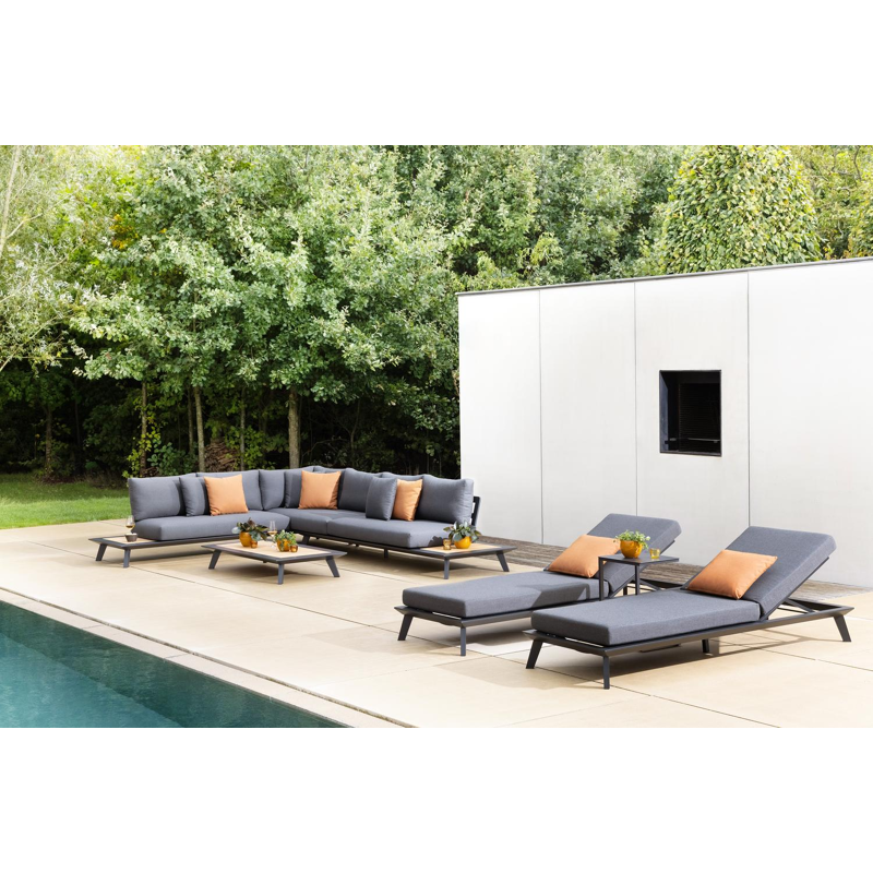 Puglia loungetafel in zwart aluminium en teak - L 144 x B 72 x H 22 cm