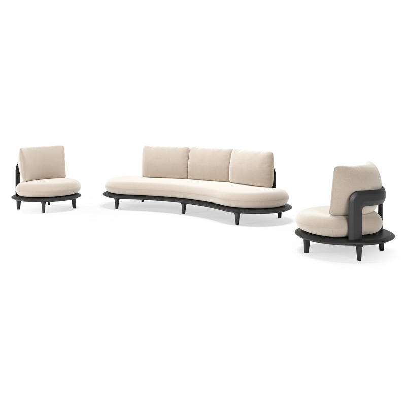 Bomero loungeset in zwart aluminium met lopi antique all weather sunbrella® luxe kussen