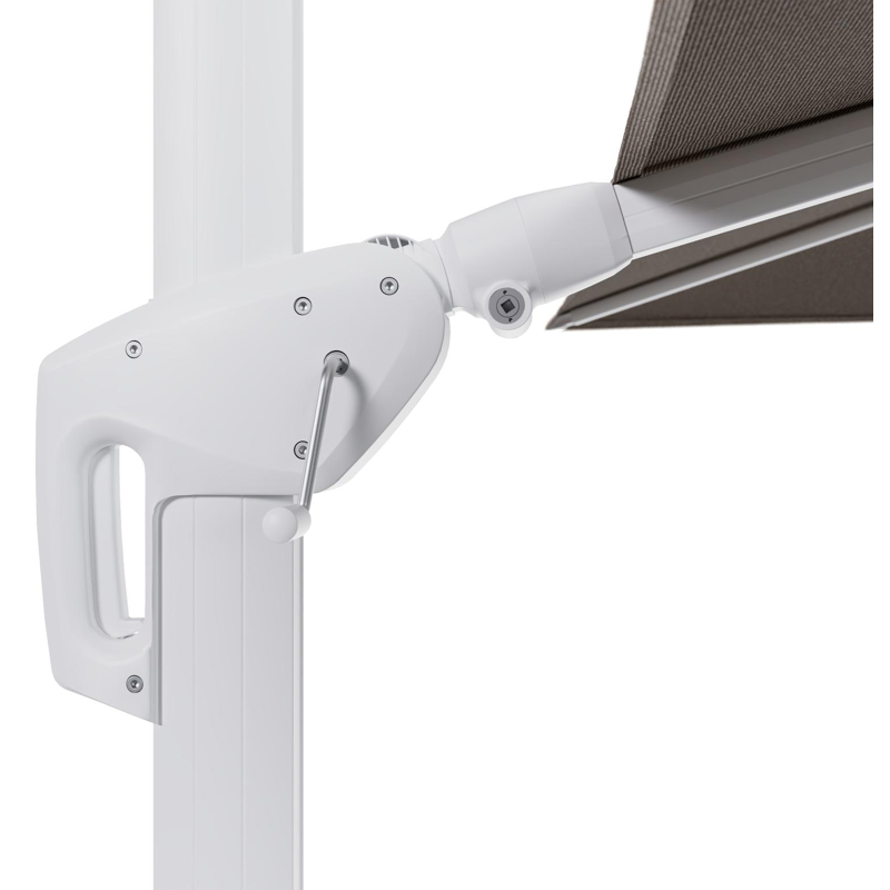 Minore zweefparasol tiltfunctie in wit aluminium en parasoldoek in All Weather Solica Firenze Earth - L1 280 x L2: 370 cm (zonder voet)