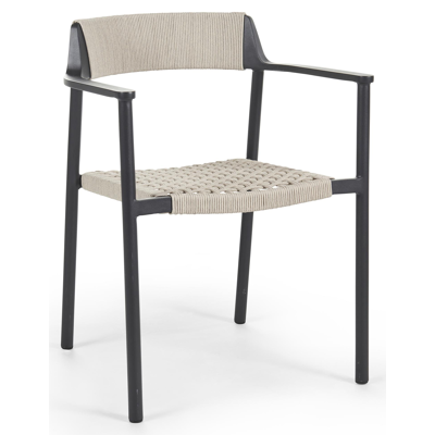 Fiordo tuinstoel in zwart aluminium en beige vierkant geweven ronde rope 
