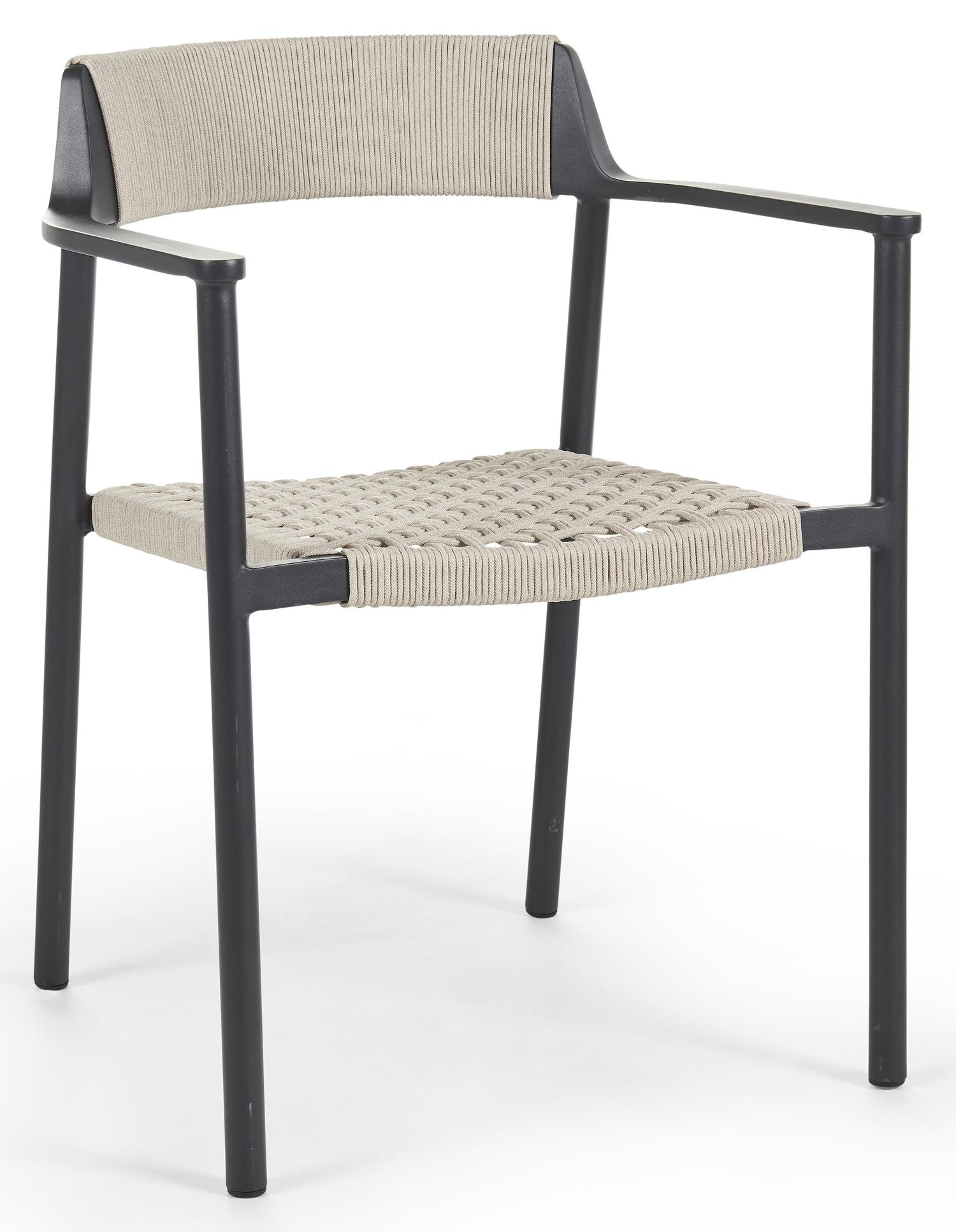 Fiordo tuinstoel in zwart aluminium en beige vierkant geweven ronde rope 