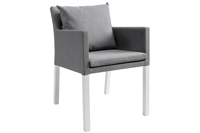 Nano tuinstoel in wit aluminium en grijs textilene met kussen in grijs textilene