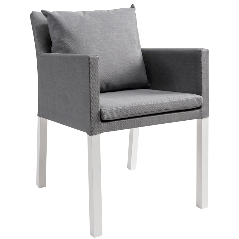 Chaise de jardin Nano in aluminium blanc et textilène gris avec coussin en gris textilène