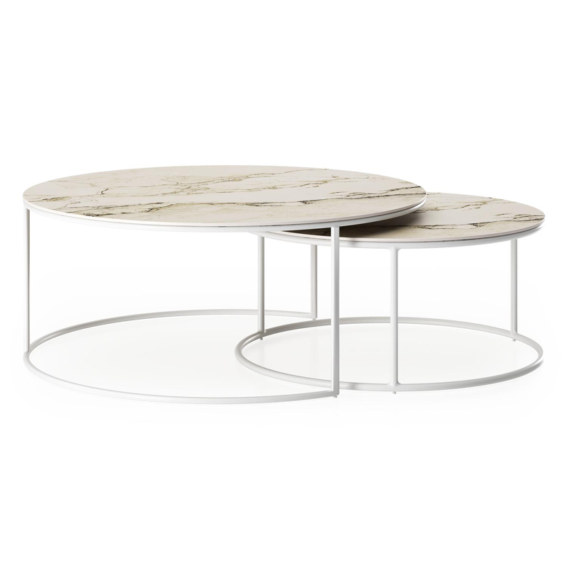 Fano loungetafels in wit aluminium en colorado dunes volkeramiek - Dia. 85/65 x H 35/30 cm