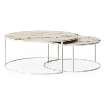 Fano loungetafels in wit aluminium en colorado dunes volkeramiek - Dia. 85/65 x H 35/30 cm