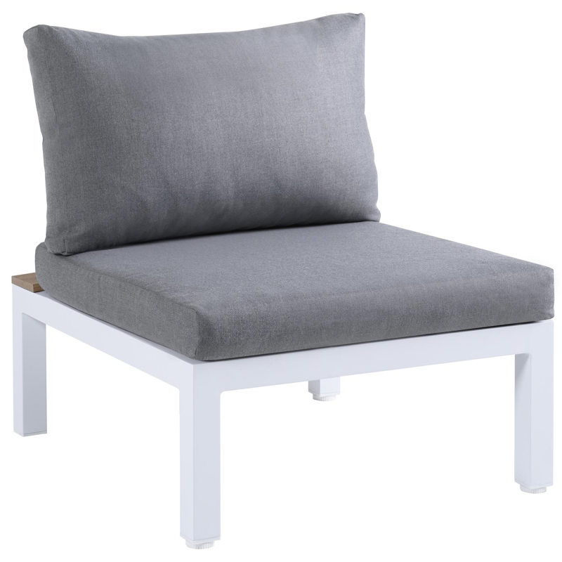 Fauteuil de jardin Toma 1-pl en aluminium blanc et polywood avec coussin en polyester gris