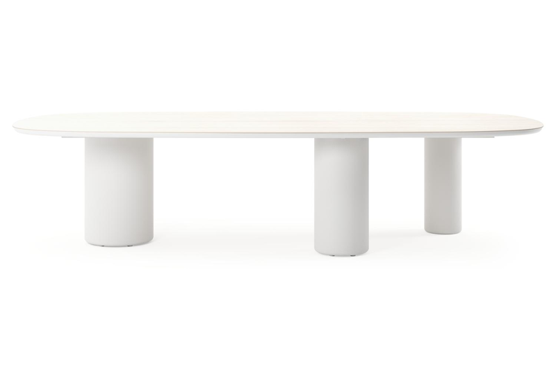 Table de jardin Amico bombo xl en aluminium blanc et céramique pleine Travertino Bianco - Lg. 320 x Lrg. 148 x Haut. 73.5 cm