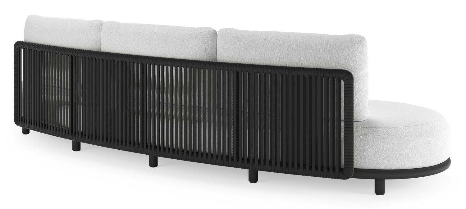 Salon de jardin Lomano en aluminium noir et corde luxe plate tissée verticalement noir et coussins en all weather solica ego birch