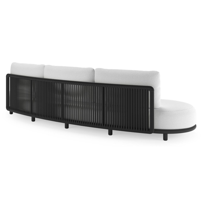 Salon de jardin Lomano en aluminium noir et corde luxe plate tissée verticalement noir et coussins en all weather solica ego birch