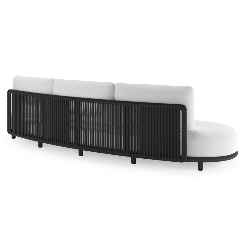 Lomano loungeset in zwart aluminium en zwart verticaal geweven luxe vlakke rope met ego birch all weather solica kussen