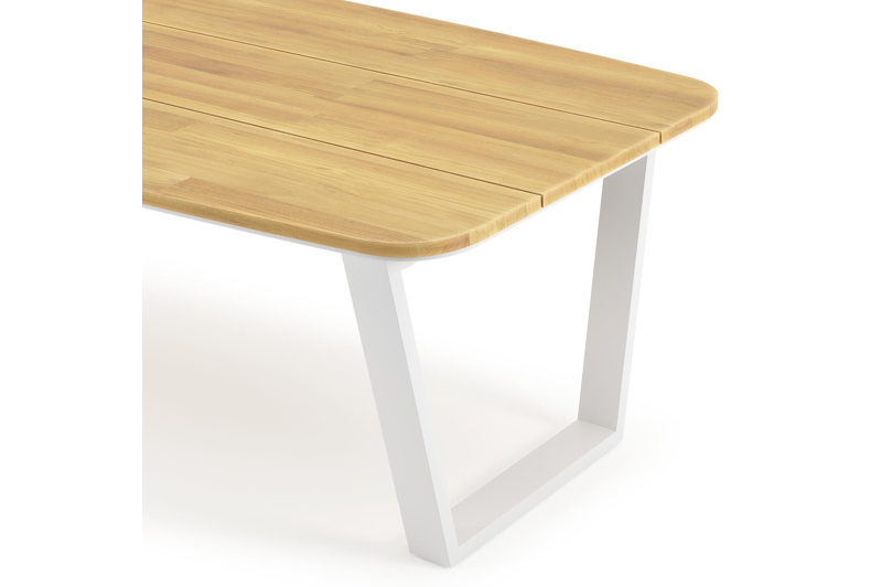 Pagino tuintafel bootvorm in wit aluminium en teak - L 255 x B 115 x H 73 cm