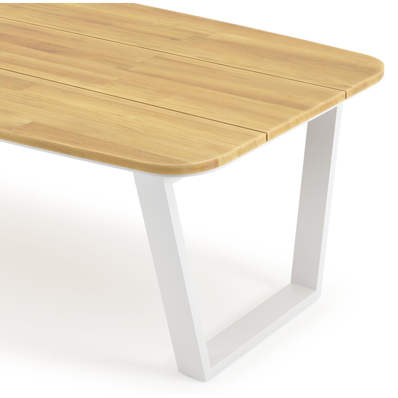 Pagino tuintafel bootvorm in wit aluminium en teak - L 255 x B 115 x H 73 cm